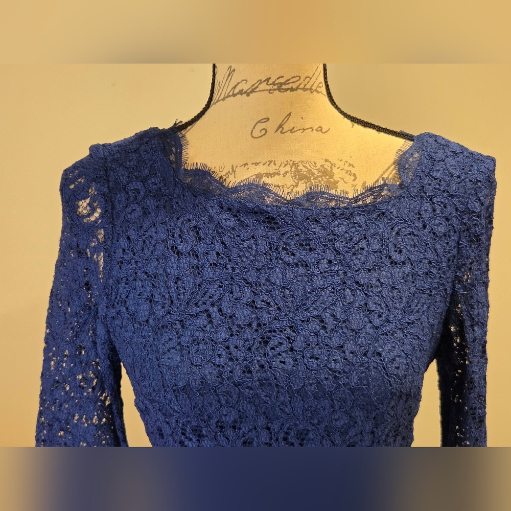 Adrianna Papell Royal Blue Lace Dress, Size 6. - Picture 2 of 16